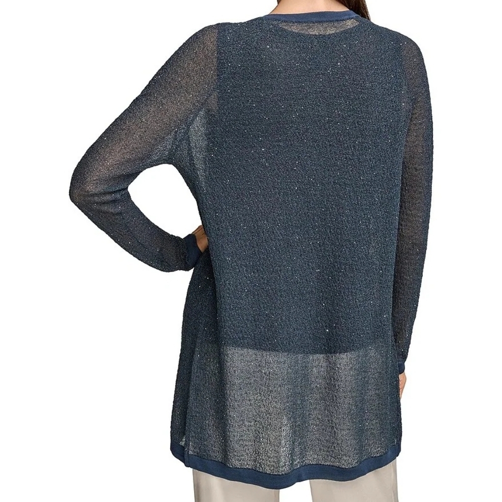 Donna Karan New York Sequined Button Front Long Sleeve Cardigan โ Navy โ XS #159 - Picture 2 of 9